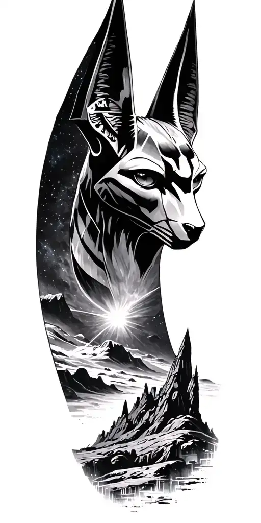 Galaxy Landscape With Technology anubis Sketch ans all seeing eye Tattoo tattoo design idea