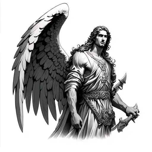 Archangel Michael goes like a warrior tattoo design idea