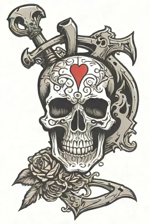 heart with spade breaking out drained heart skull on the spade cutting the skin tattoo design idea