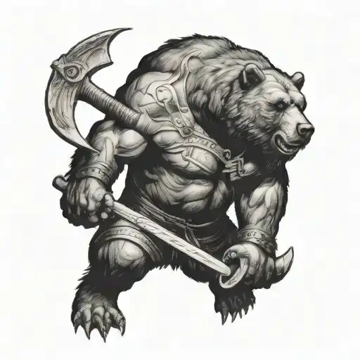 I want a minotaur and a bear their heads as if they are measuring strength the bear should have a human physique  tattoo design idea