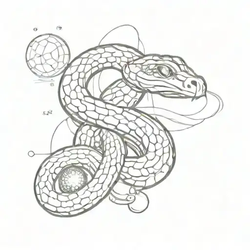 A sketch style tattoo of a snake slithering around a disco ball tattoo design idea