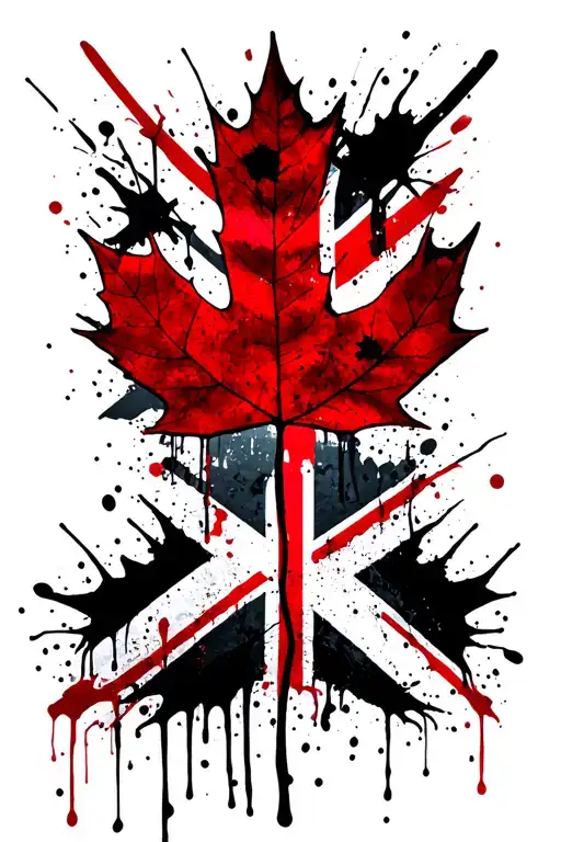 Union Jack and maple leaf black and white  tattoo design idea