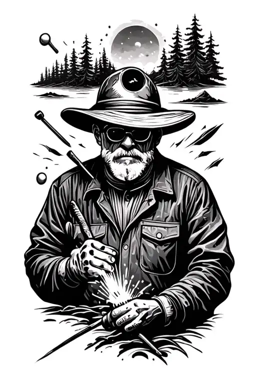 welding turning into golf course tattoo design idea