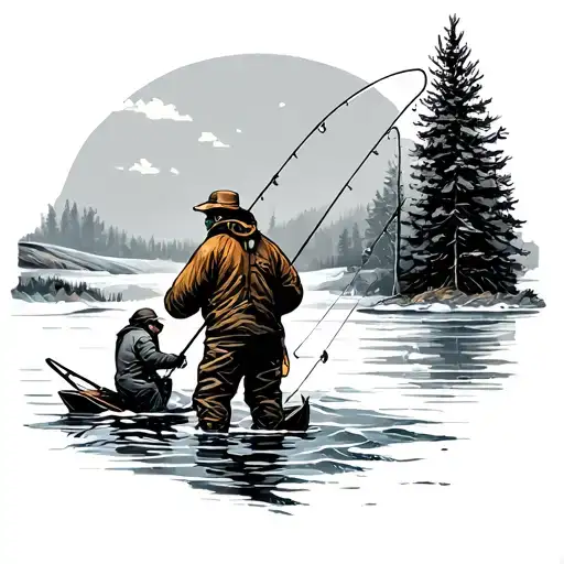 Ice fishing scene tattoo design idea