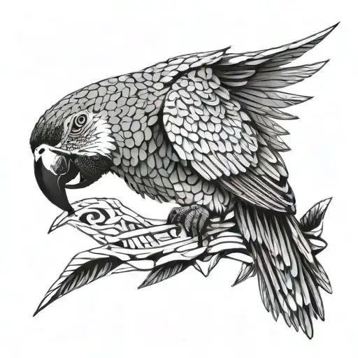 macaw perched with wings out tattoo design idea