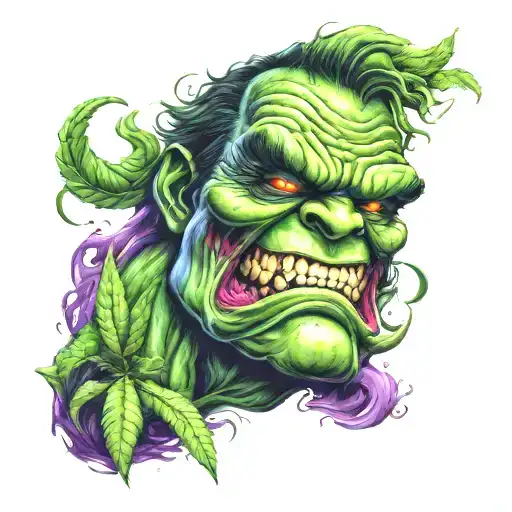 Cannabis bud hulk mixed with Joker tattoo design idea