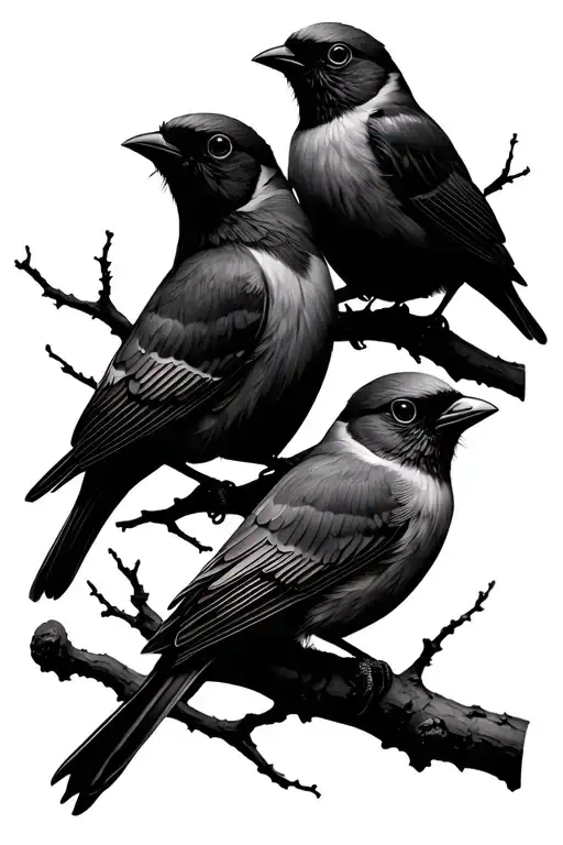 four birds on a branch tattoo design idea