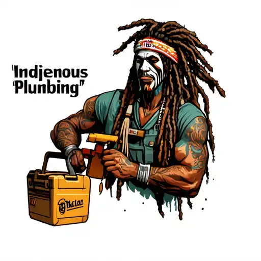 "Indigenous Plumbing " dreadlock painted face Native American plumber holding a toolbox tattoo design idea