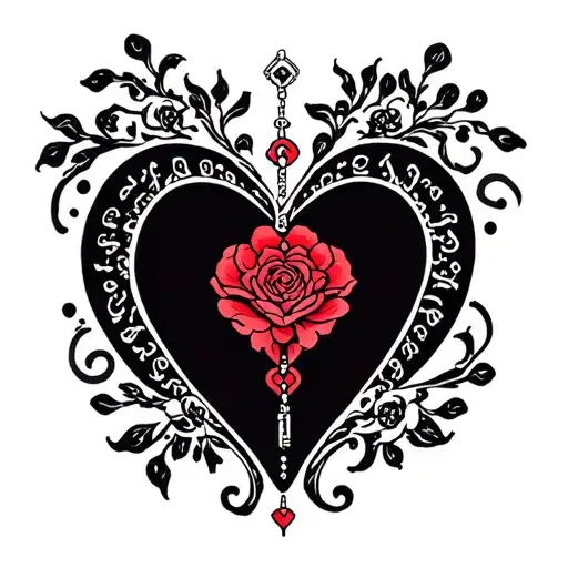 rosary and heart shape tattoo design idea