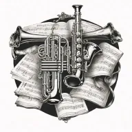 Treble clef trumpet piano saxophone tattoo design idea