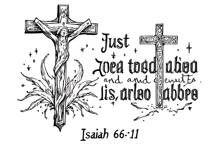 just bible verse Isaiah 66:11 and a cross  tattoo design idea