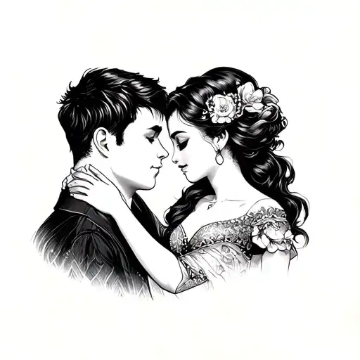 A loving boy who loves his wife very much. tattoo design idea