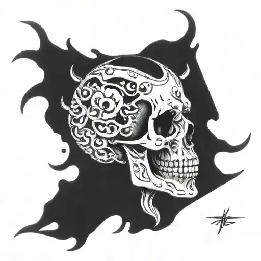 Skull with momento mori inside the eyes and mouth open tattoo design idea