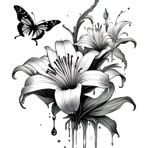 red spider lily with butterfly and water drip for tattoo design tattoo design idea