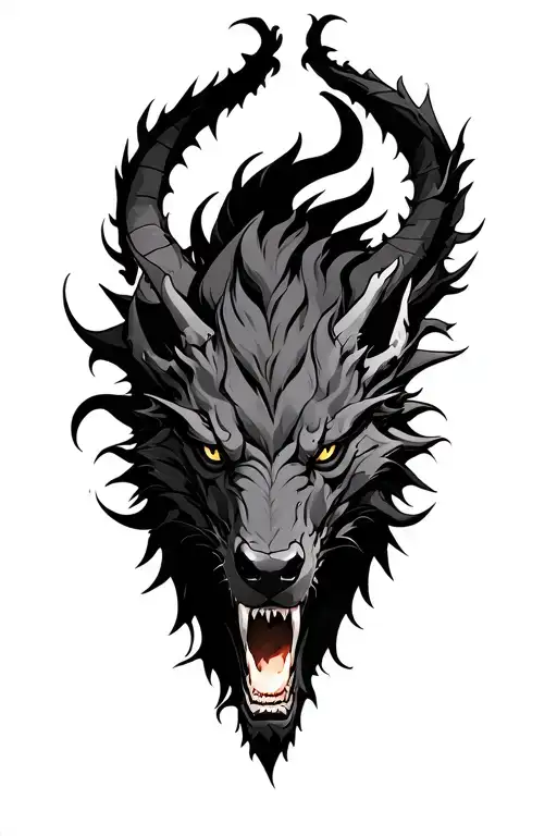 cerberus + hell hound + demonic black Dragon tattoo design idea