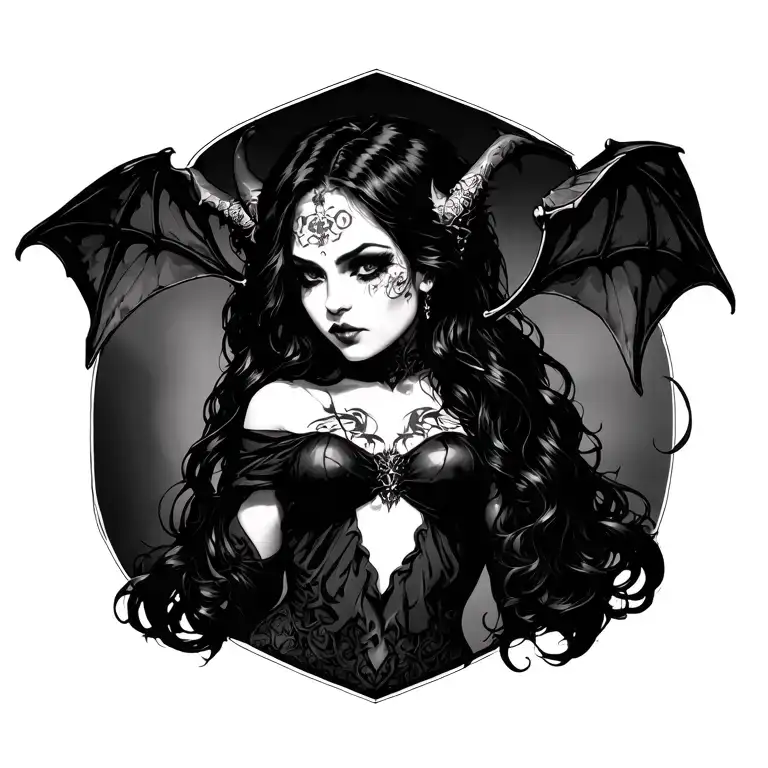 Gothic, Succubus, Big Boobs, Looking Right tattoo design idea