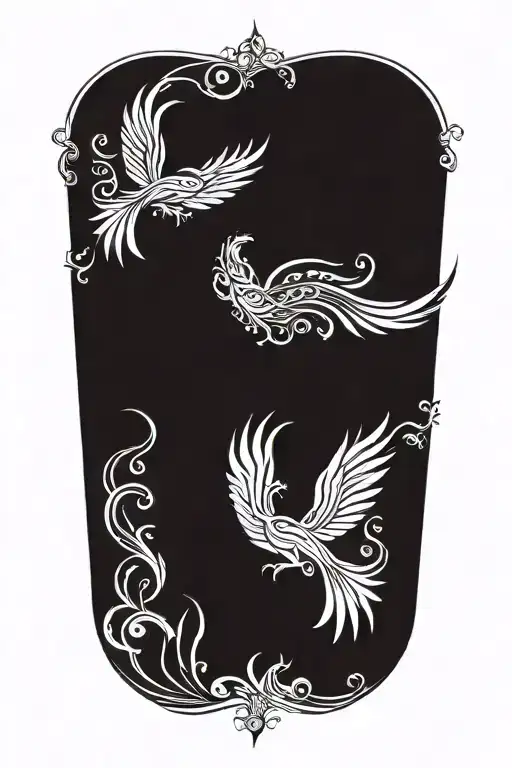 asymetrical phoenix with no background rising triumphantly with flames swirling from the wing tips  tattoo design idea