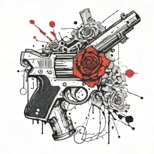 A gun with roses on it tattoo design idea