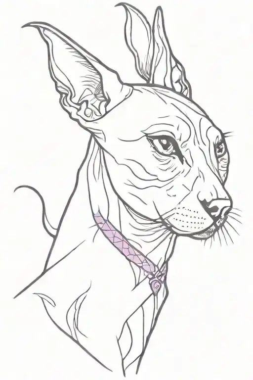 Sphynx Cat and American Hairless Terrier with purple violet tattoo design idea