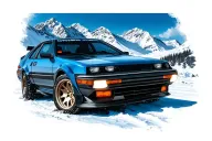 Toyota Treeno AE86 Initial D with Popup headlights in the snowy mountains tattoo design idea