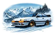 Toyota Treeno AE86 Initial D with Popup headlights in the snowy mountains tattoo design idea