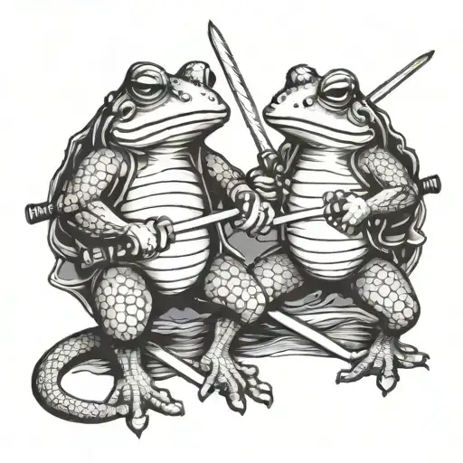 two frog samurai in a sword fight tattoo design idea