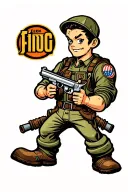 Fallout Vault Boy with 2 guns crossed tattoo design idea