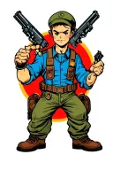 Fallout Vault Boy with 2 guns crossed tattoo design idea