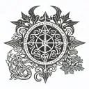 Draw a tattoo/ company logo combining Nordic tree of life; viking compass, the helm of awe,the dara knot, and berserker tattoo design idea