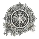 Draw a tattoo/ company logo combining Nordic tree of life; viking compass, the helm of awe,the dara knot, and berserker tattoo design idea