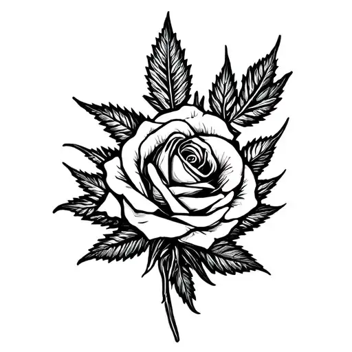 weed and roses intertwined tattoo design idea