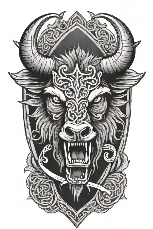 boar head with the saint michael sword and wings surrounded by celtic trinity knot tattoo design idea