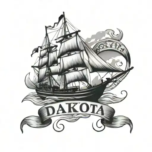 a traditional ship with rope around it and the words Dakota sailor in it tattoo design idea