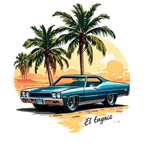 el Camino car with palm trees tattoo design idea