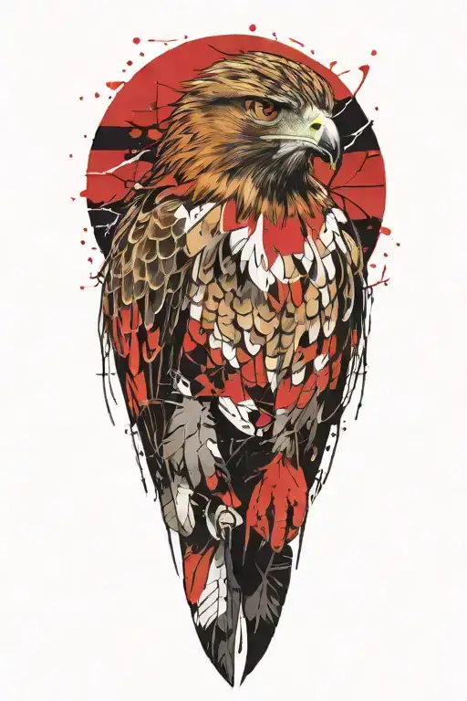 Red-tailed hawk perched tattoo design idea