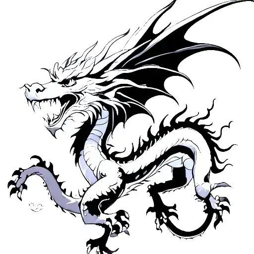 dragon mix of chinese and western dragon with wings flying downward tattoo design idea