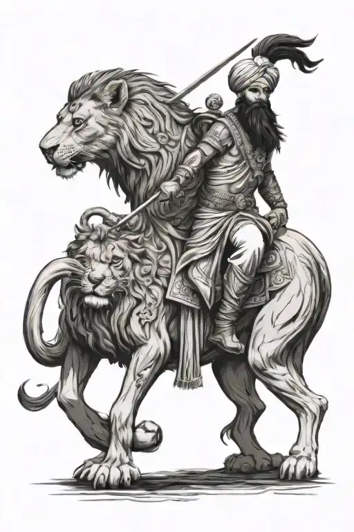sikh warrior and a lion tattoo design idea