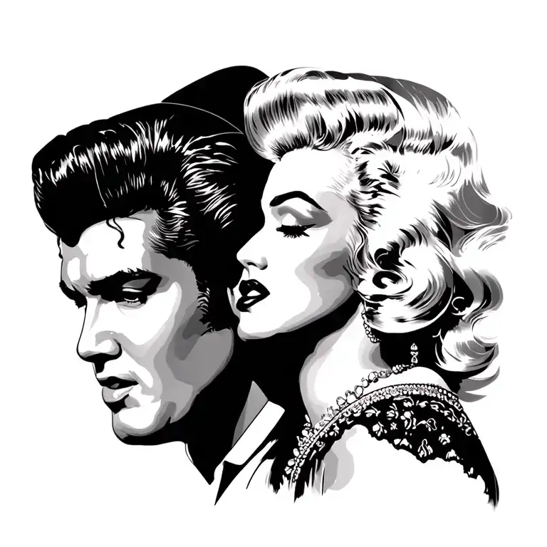 elvis & marilyn monroe facial profile silhouettes no hair tattoo design idea