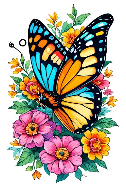 butterfly, flowers symbolizing strength and resilience tattoo design idea