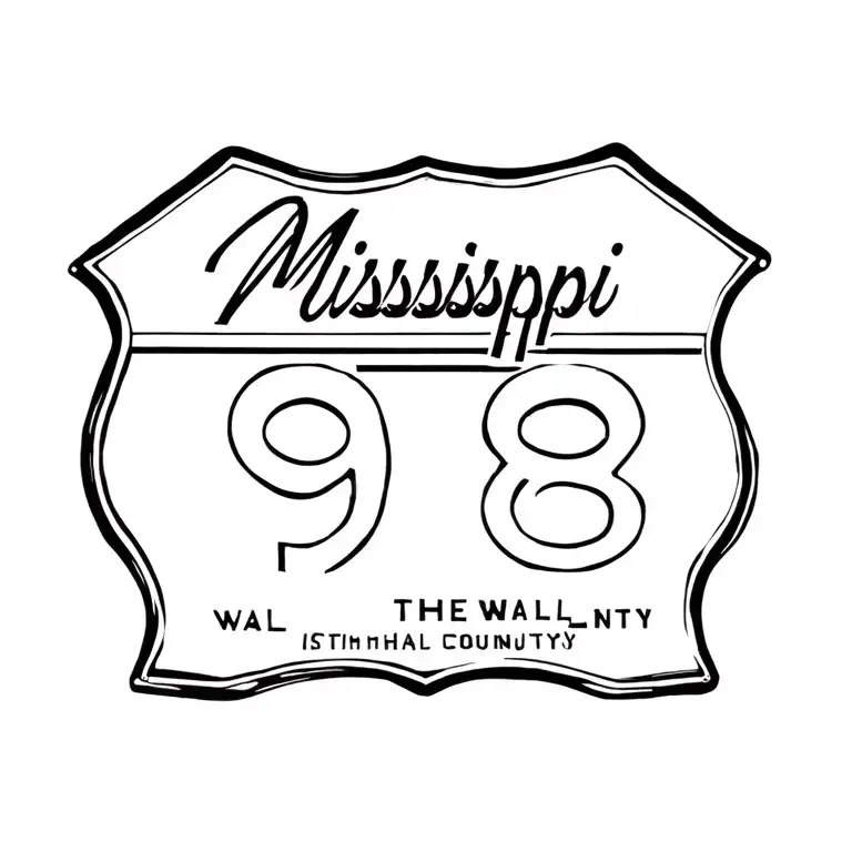 Mississippi at the top with highway 98 sign and walthall county sign tattoo design idea