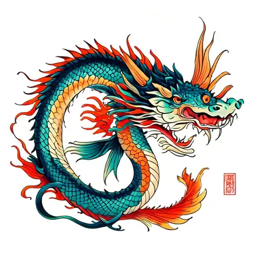 dragon and fish  tattoo design idea