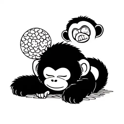 a full body, cute sleeping monkey in a chibi style tattoo tattoo design idea