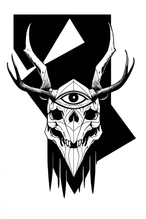 wendigo skull with 3rd eye tattoo design idea