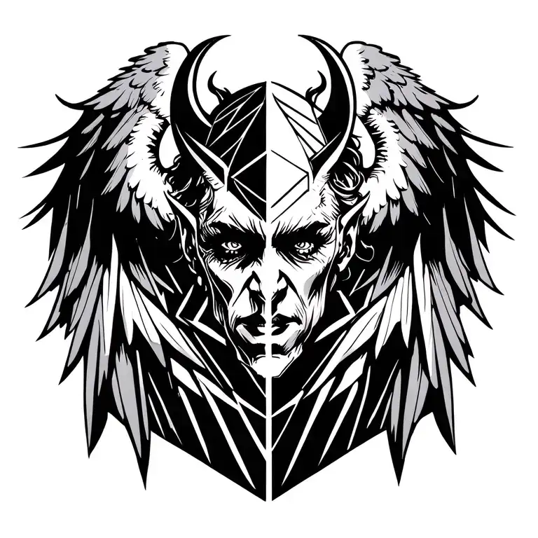 half devil half angel with wings spread tattoo design idea