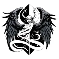 half devil half angel with wings spread tattoo design idea