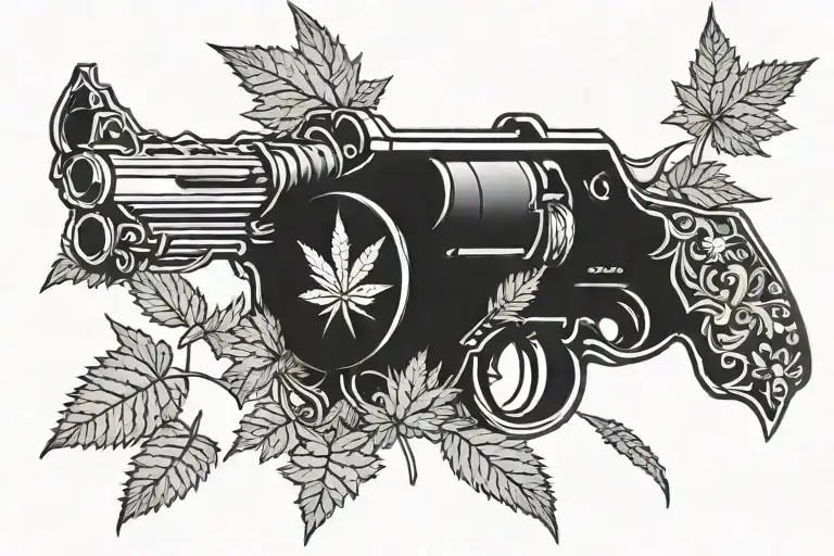 Gun with weed leaf tattoo design idea