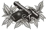 Gun with weed leaf tattoo design idea