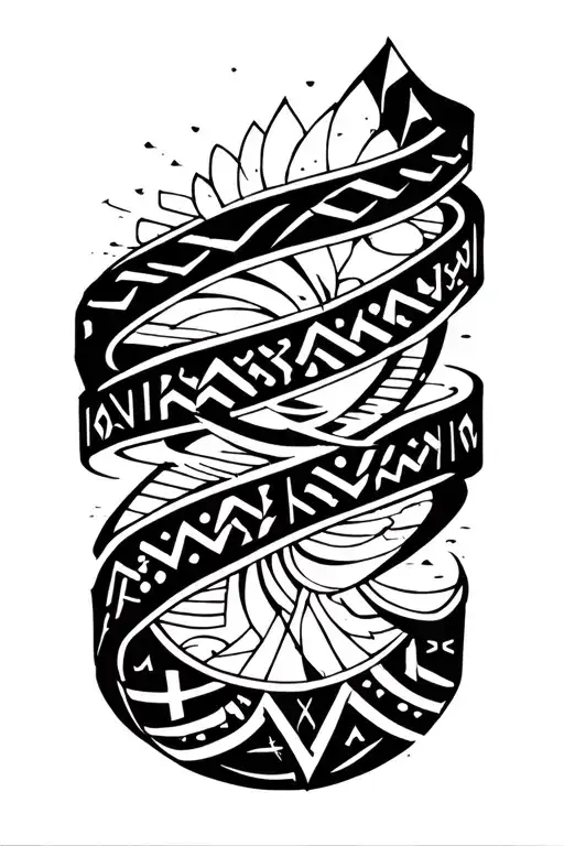 Bold blackwork geometric bands wrapping around the forearm in a tribal style, featuring Nordic runes with ocean symbolis tattoo design idea