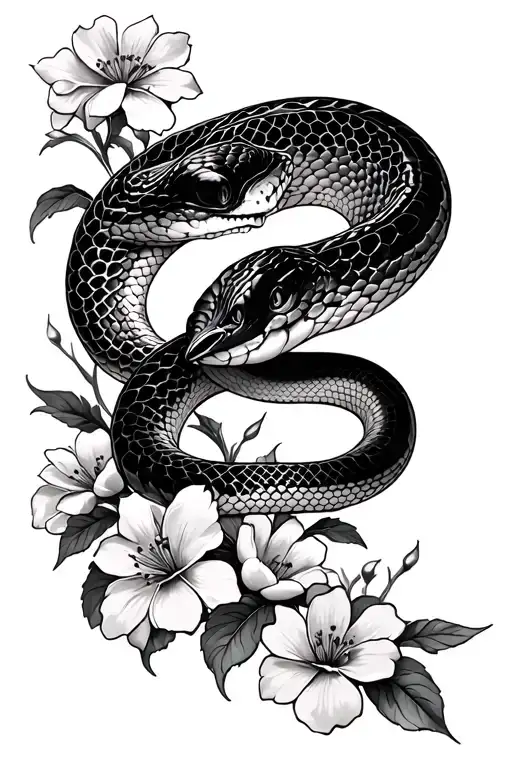 snake and flowers  tattoo design idea