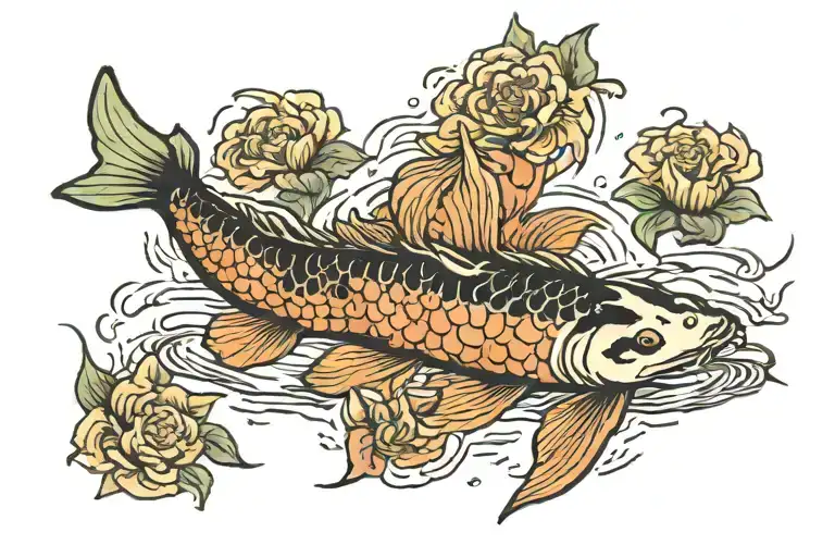 van gogh style featuring koi fish swimming tattoo design idea